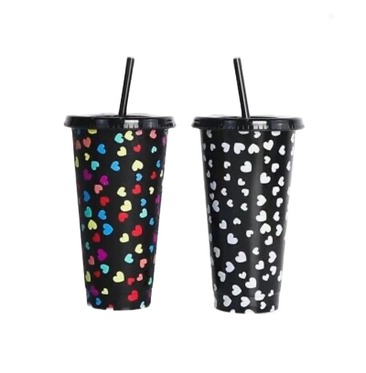 Personalised colour changing cup (black with hearts)