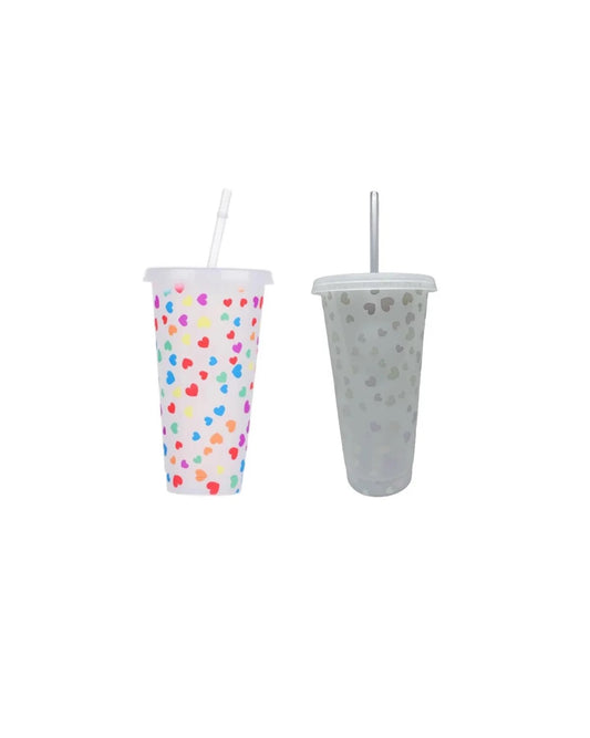 Personalised colour changing cup (clear with hearts)